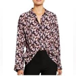 Vince Silk Blouse XS Esme Micro Painted Floral EUC Long Sleeve Designer Luxury